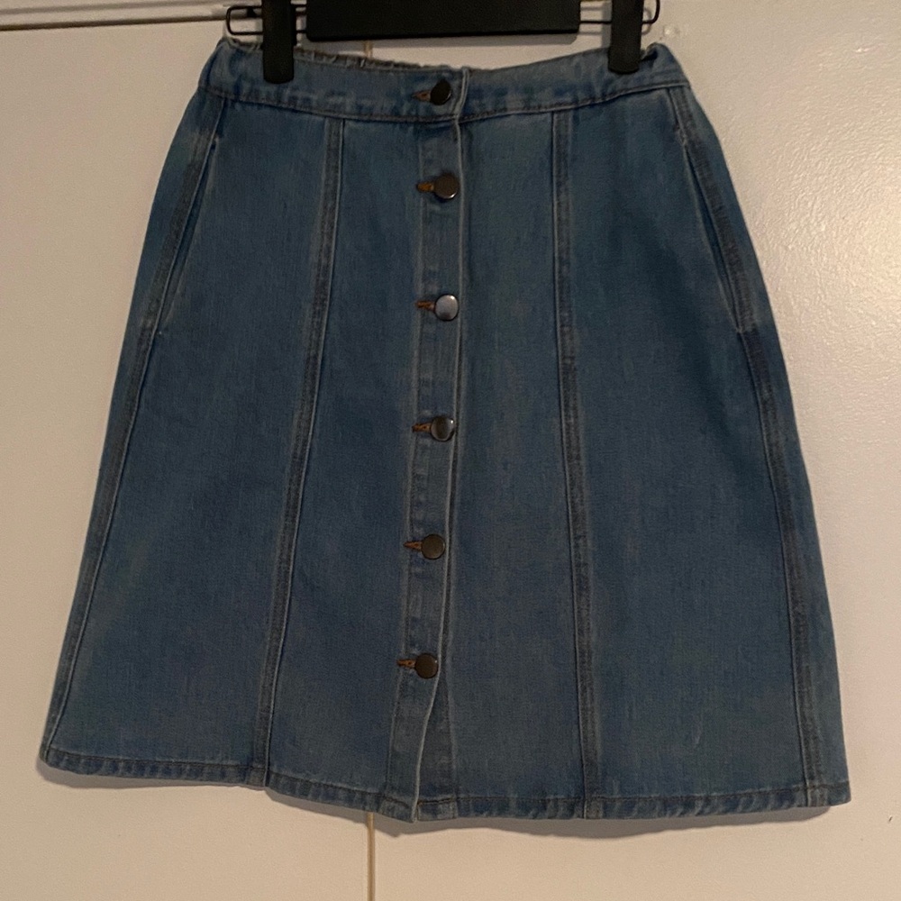 Denim Button-Front Skirt